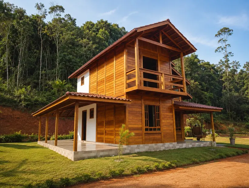 Casa duplex de madeira: presença visual e ambientes bem separados