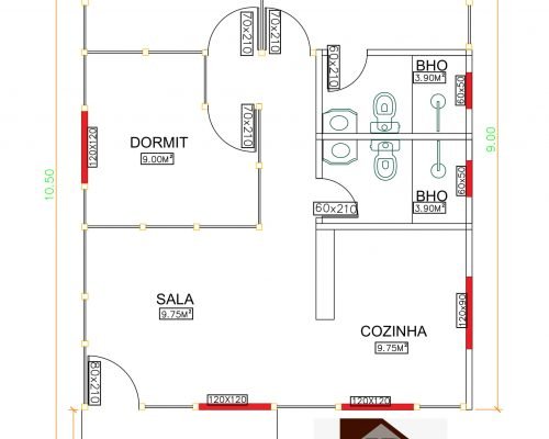 Casa de Madeira de Pinus em Autoclave de 63,37 m² Projeto 1